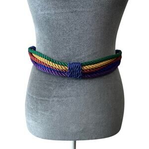 Small Rainbow Rope Belt- ties- vintage retro- waist belt- 80s, boho, bright